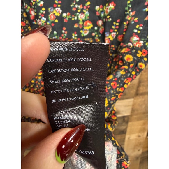 Maeve Anthropologie Mixed Floral Button Front Mini Dress Black Long Sleeve Sz 6 - Picture 9 of 9